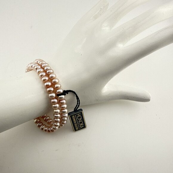 Honora Pearl Bracelet Stretch Set of 2 Pearls Blush Pink Pastel Stack Stackable - Picture 1 of 8